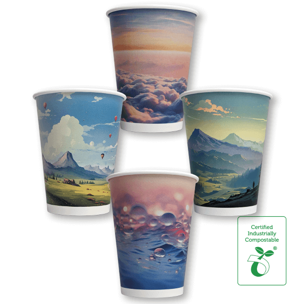 12oz Double Lined Compostable Paper Cold Cup Dreamscape Series - 50/SLV x 20