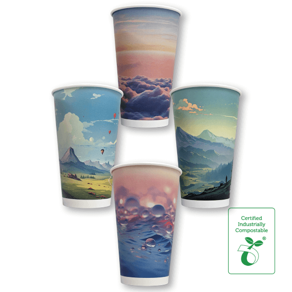 16oz Double Lined Compostable Paper Cold Cup Dreamscape Series - 50/SLV x 20