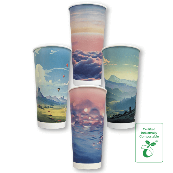 22oz Double Lined Compostable Paper Cold Cup Dreamscape Series - 50/SLV x 20