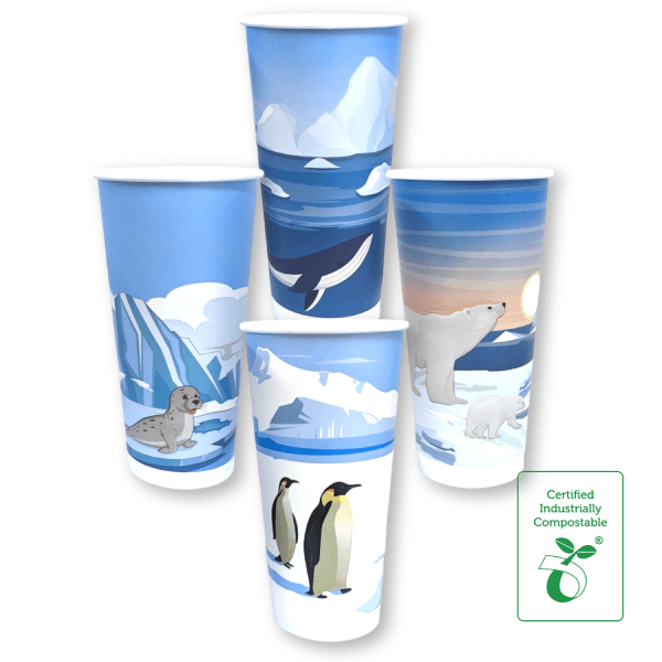 22oz Double Lined Compostable Paper Cold Cup Iceberg Series - 50/SLV