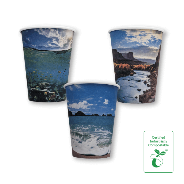 12oz Single Wall Compostable Paper Hot Cup Natural Scene Series - 50/SLV