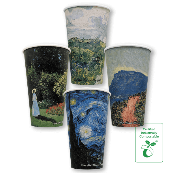 16oz Single Wall Compostable Paper Hot Cup Fine Art Series - 50/SLV