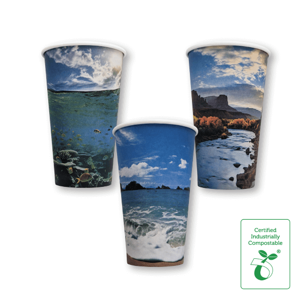16oz Single Wall Compostable Paper Hot Cup Natural Scene Series - 50/SLV x 20