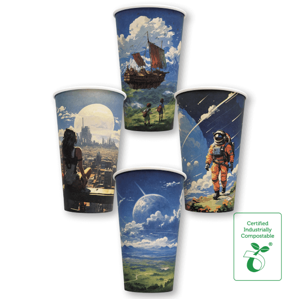 16oz Single Wall Compostable Paper Hot Cup Other Worlds Series - 50/SLV x 20