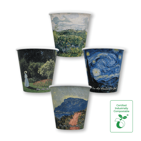 8oz Single Wall Compostable Paper Hot Cup Fine Art Series - 50/SLV