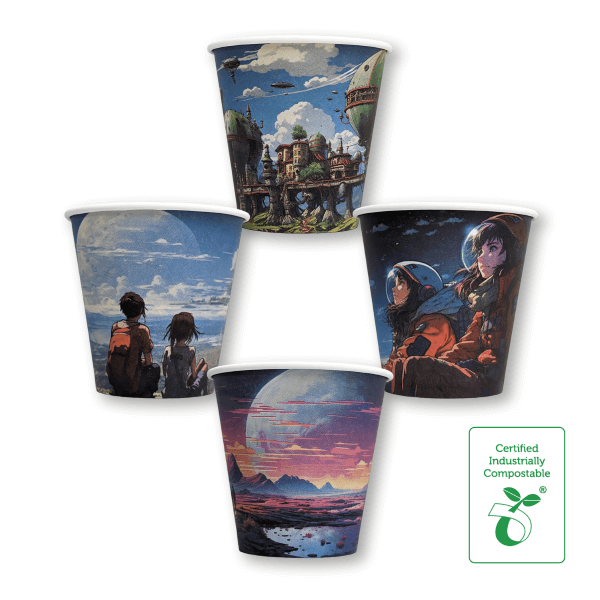 8oz Single Wall Compostable Paper Hot Cup Other Worlds Series - 50/SLV x 20
