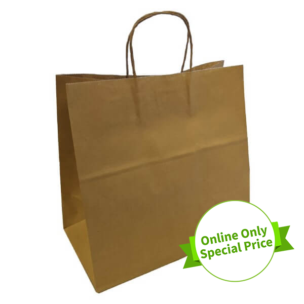 Uber Size Kraft Food Delivery Bag - Twisted Handle Bag - 305 x 305 x 175mm - 250/CTN