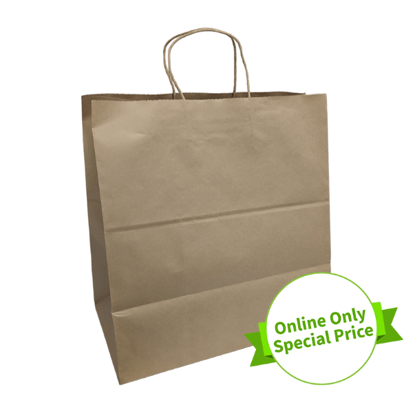 Eco Perth Kraft Bag Jumbo - Twisted Handle Bag - Virgin Paper - 375 x 355 x 205mm - 150/CTN