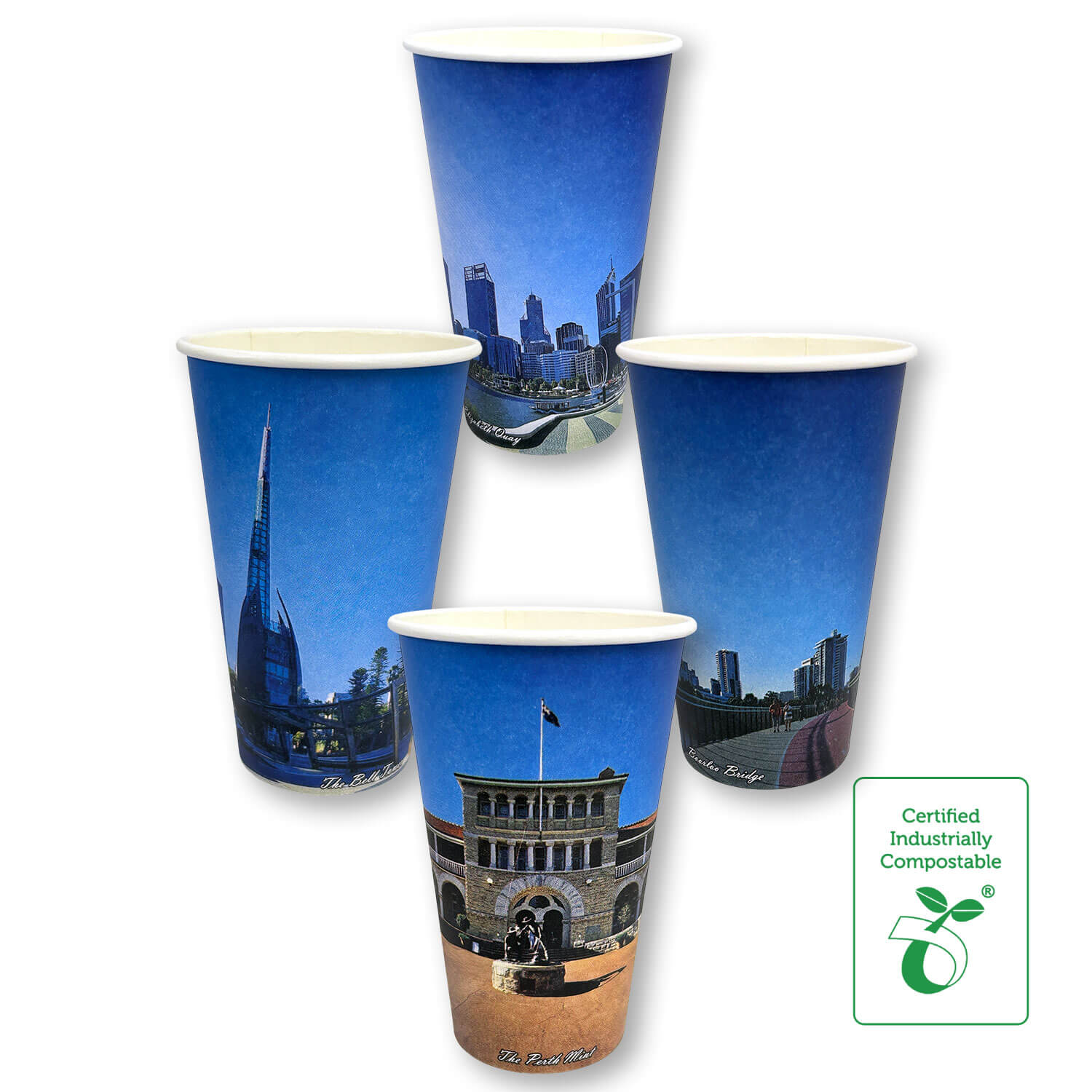 16oz Single Wall Compostable Paper Hot Cup Perth Iconic Series - 50/SLV x 20
