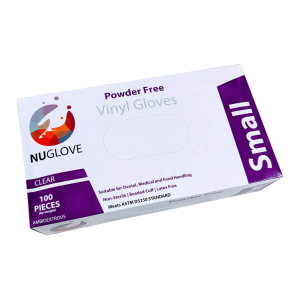 Nu Glove Vinyl Powder Free Small Clear - 100/Box x 10